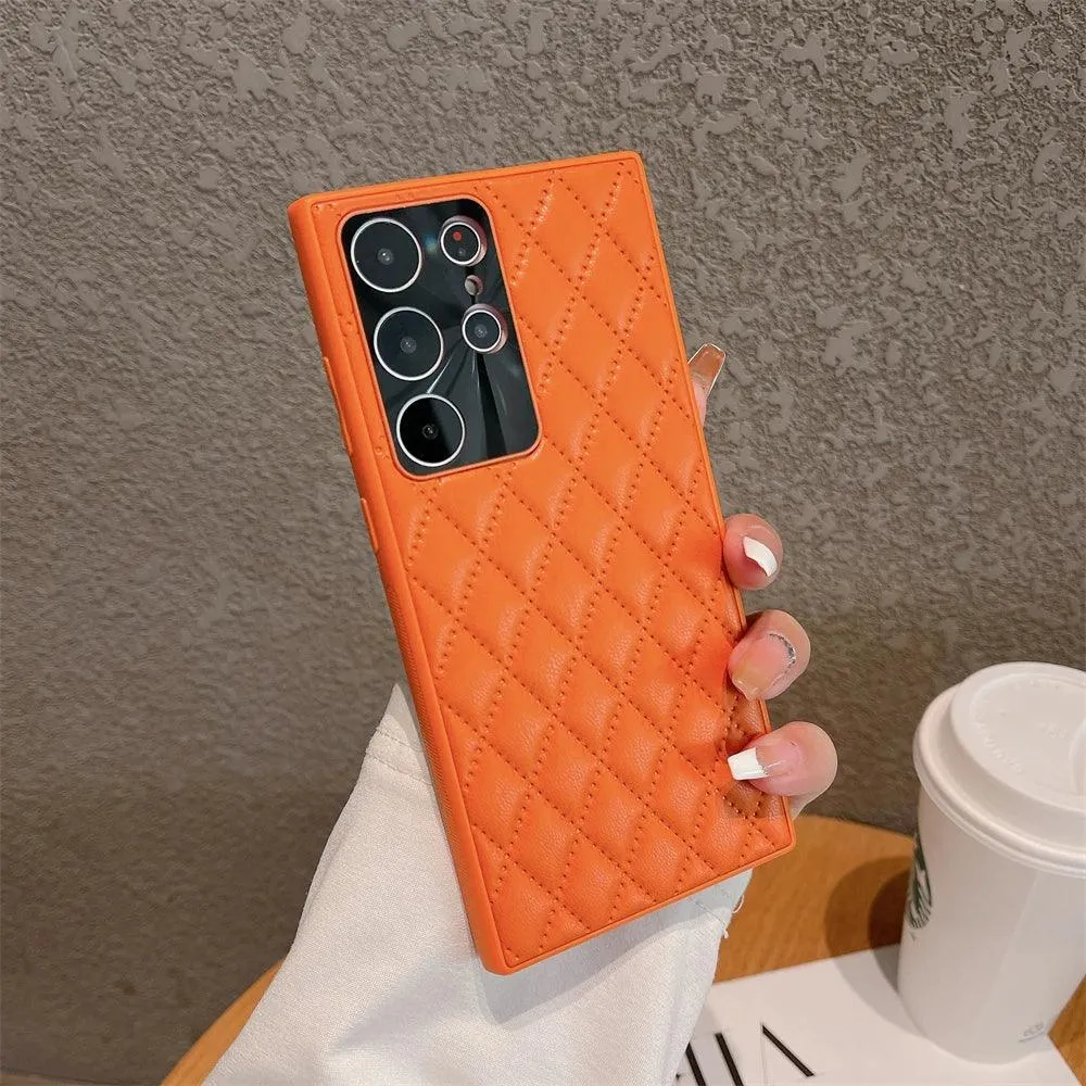 SCACPC251 Cute Phone Case For Galaxy S23 Ultra Plus - Solid Leather Lattice Pattern