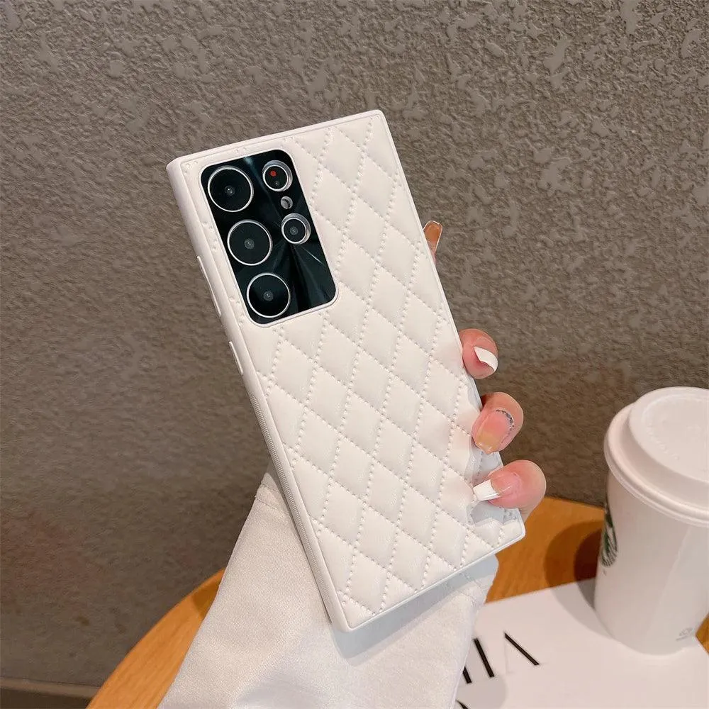 SCACPC251 Cute Phone Case For Galaxy S23 Ultra Plus - Solid Leather Lattice Pattern