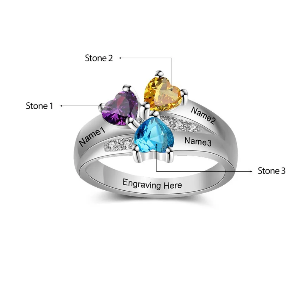 Sterling Silver Custom 3 Name Engraved Rings for Women