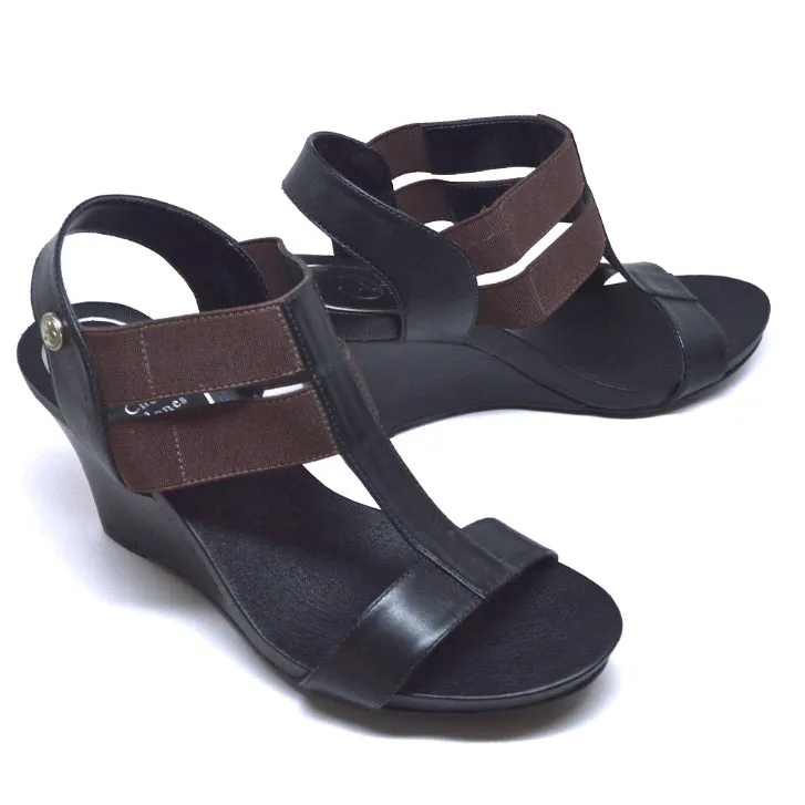 STRETCH WEDGE HEEL - BLACK LEATHER