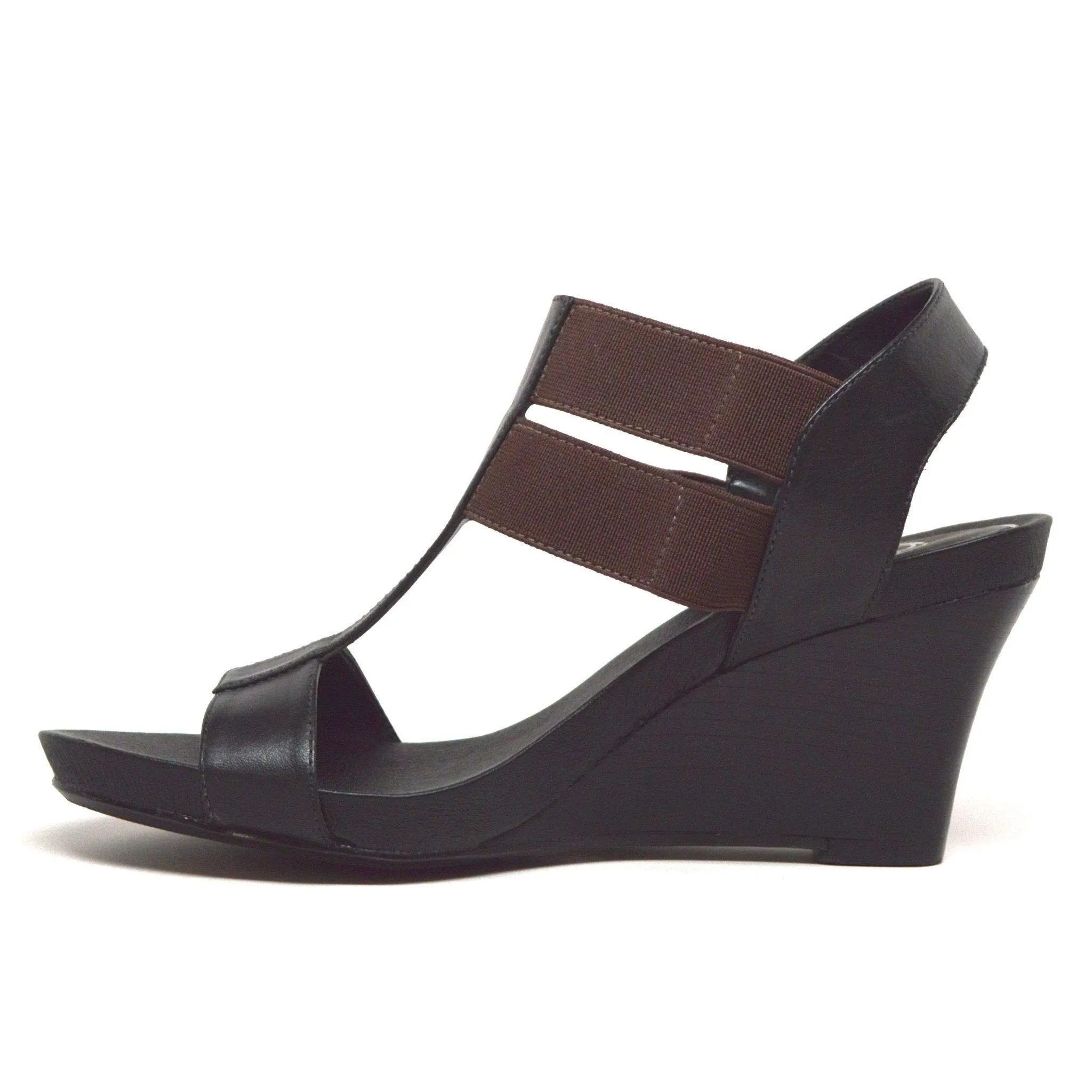 STRETCH WEDGE HEEL - BLACK LEATHER