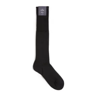 Tabio Ribbed Knee High Cotton Socks: Charcoal