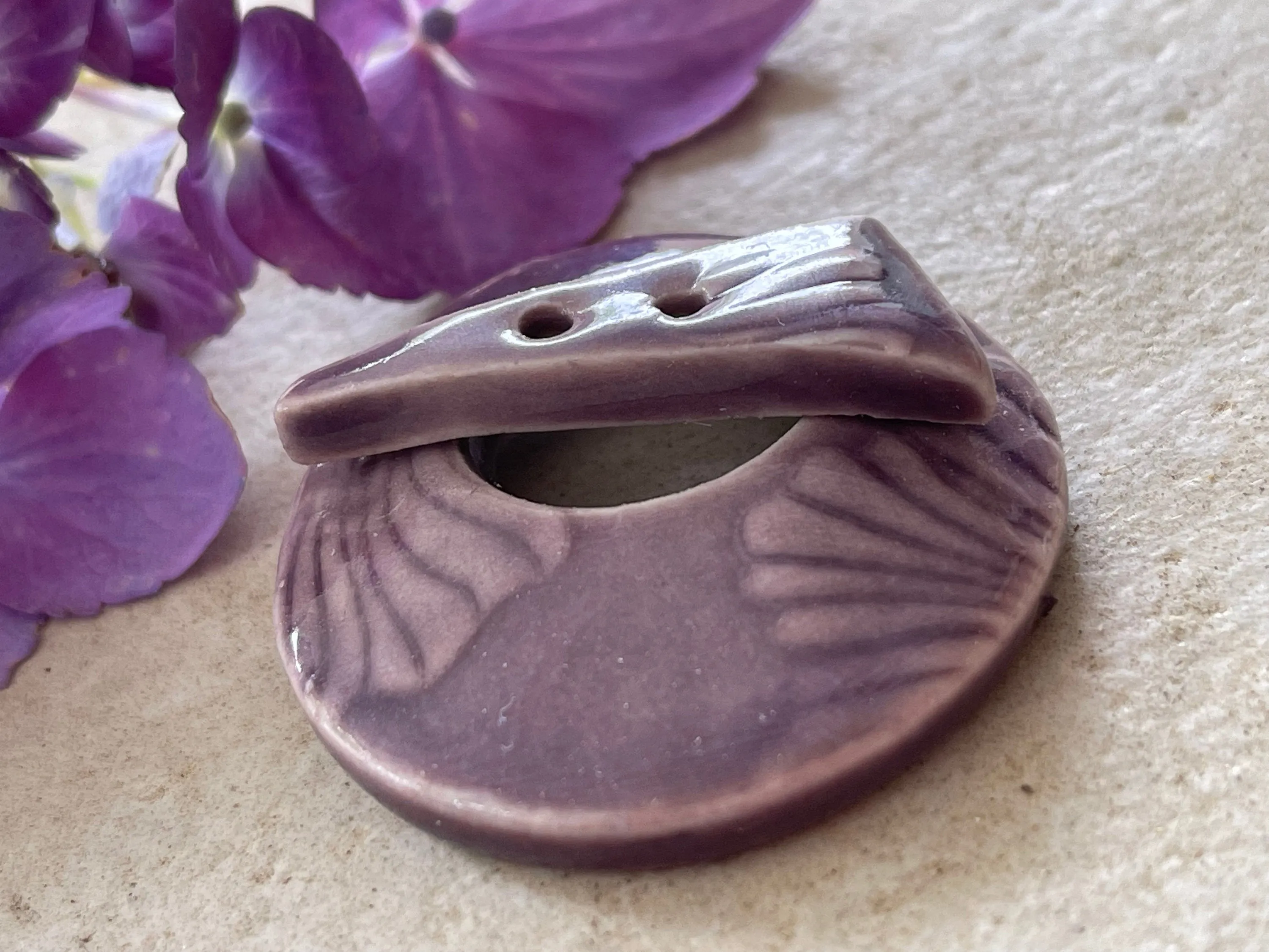 Toggle Clasp, Ceramic Toggle, Purple Toggle, Floral Toggle, Ginkgo Clasp, Jewelry Component, DIY jewelry