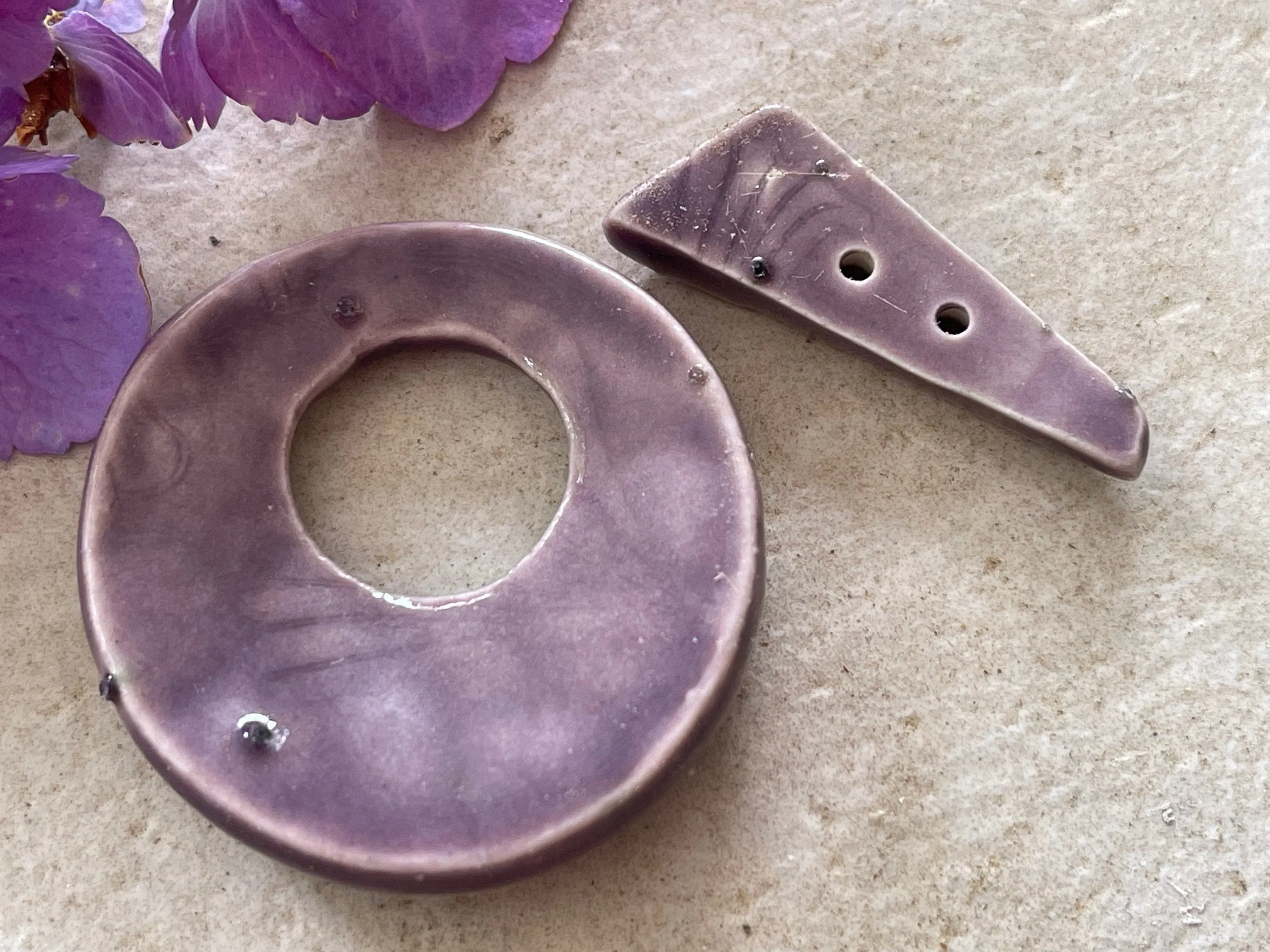 Toggle Clasp, Ceramic Toggle, Purple Toggle, Floral Toggle, Ginkgo Clasp, Jewelry Component, DIY jewelry