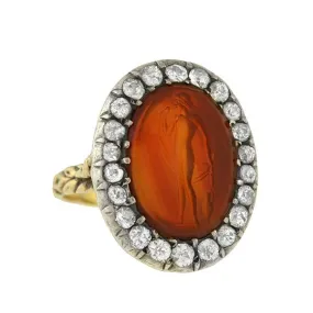 Victorian 14kt/Silver Carnelian Intaglio & Diamond Ring