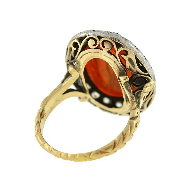 Victorian 14kt/Silver Carnelian Intaglio & Diamond Ring