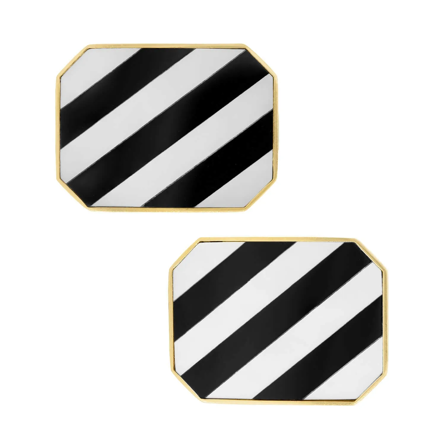 Vintage 14k Gold Mother of Pearl and Onyx Inlay Cuff Links