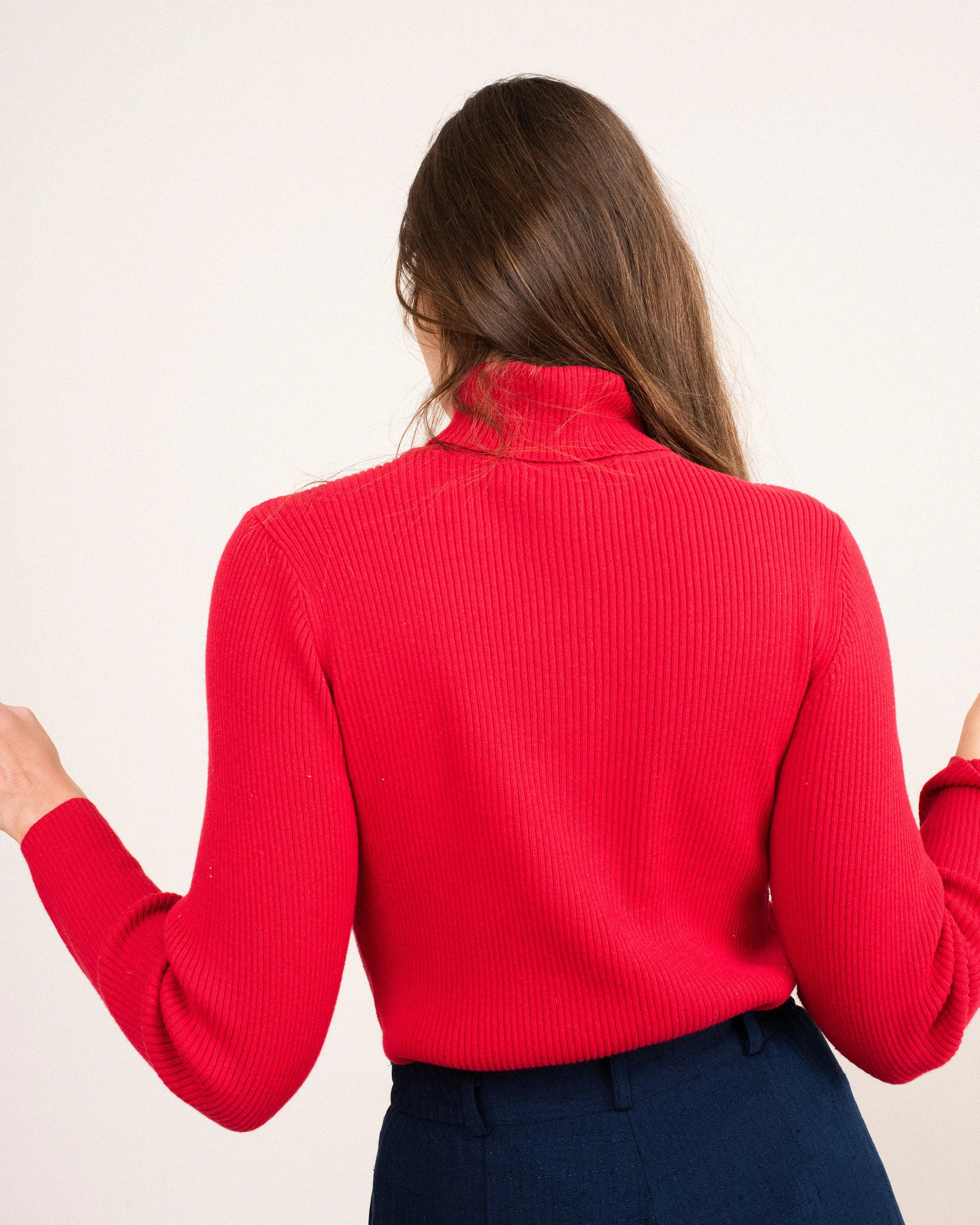 Vintage Cherry Red Rib Knit Turtleneck Sweater (S/M)