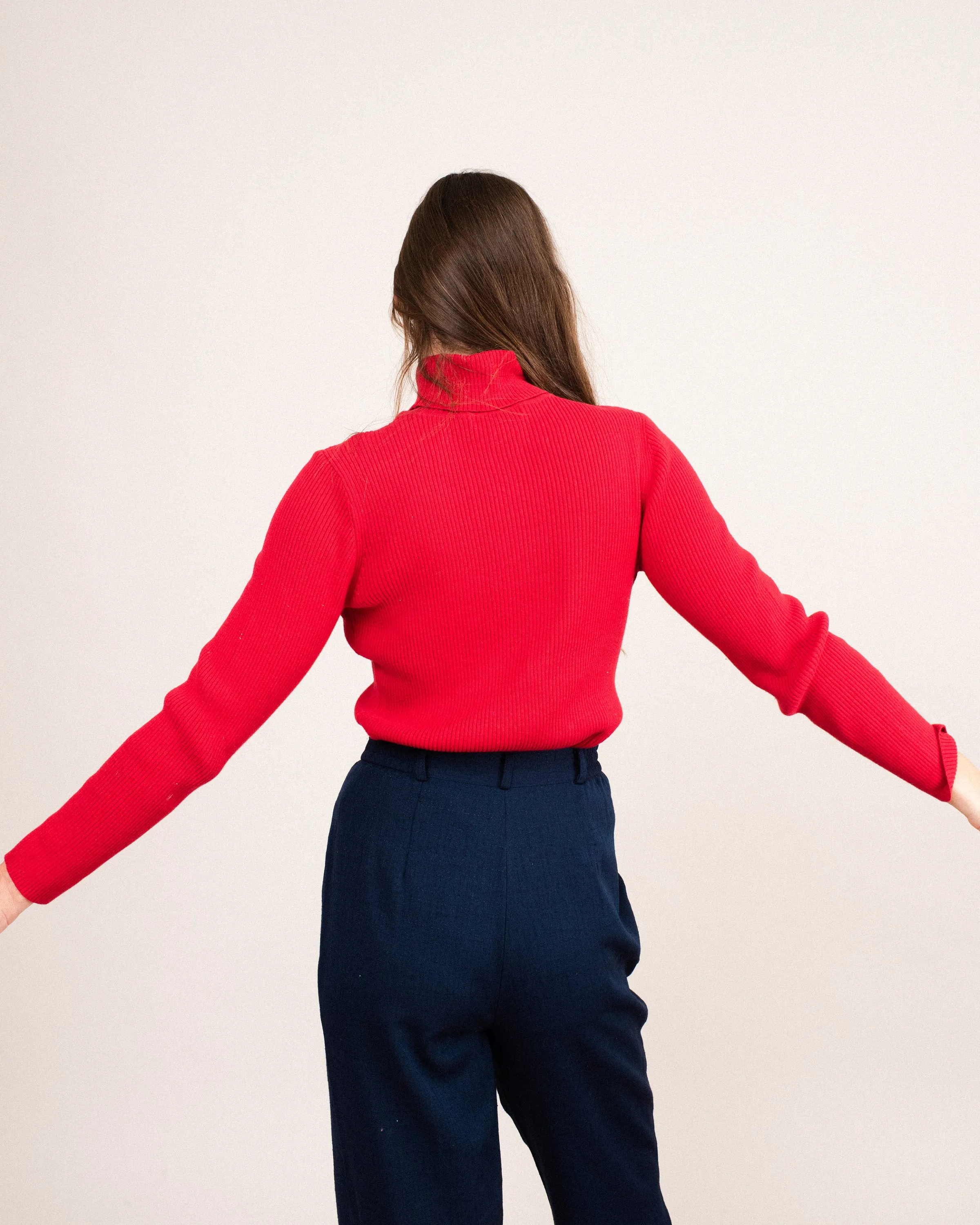 Vintage Cherry Red Rib Knit Turtleneck Sweater (S/M)