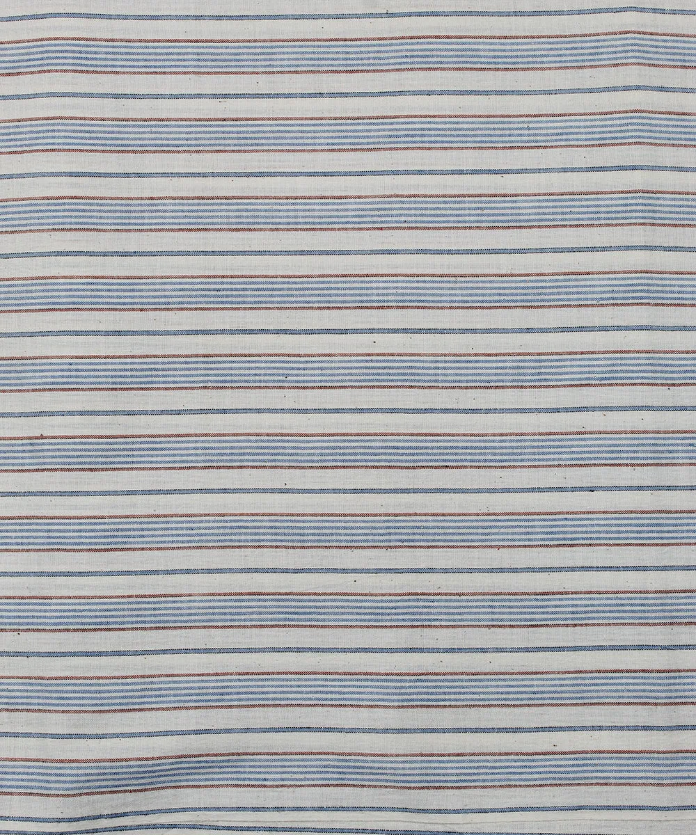 White blue handwoven bengal cotton stripes fabric