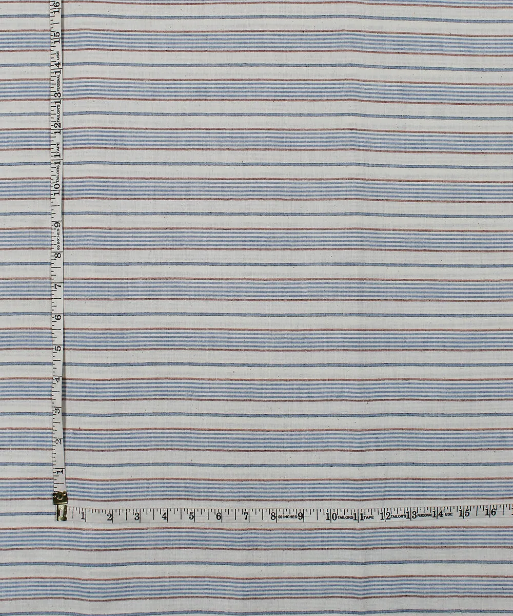 White blue handwoven bengal cotton stripes fabric