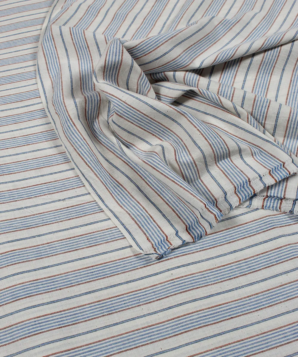 White blue handwoven bengal cotton stripes fabric