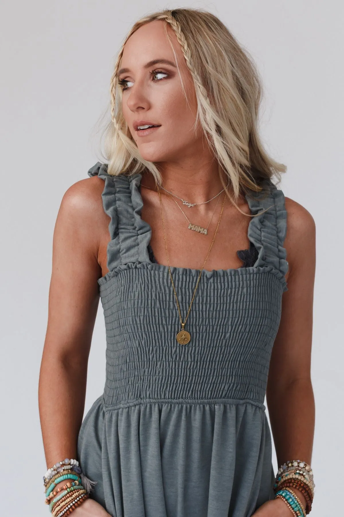 Willow Smocked Harem Jumpsuit - Light Olive