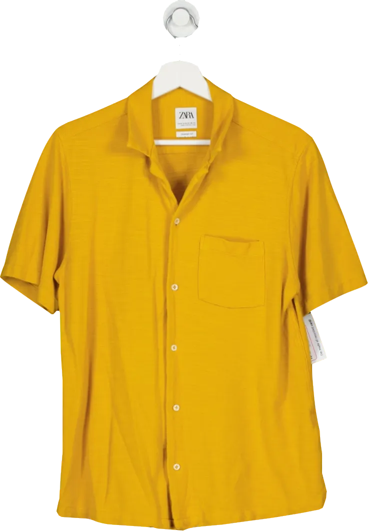 ZARA Yellow Comfort Fit Button Front Polo Shirt UK M