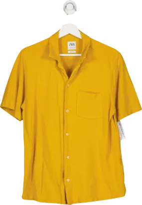 ZARA Yellow Comfort Fit Button Front Polo Shirt UK M